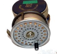 REEL & CASE: (2) Hardy Marquis Salmon No.2 alloy fly reel, black handle, 2 screw latch,  correct