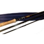 ROD: Hardy Graphite Salmon Fly rod, 15'4", 3 piece, grey blank, snake guides whipped black tipped