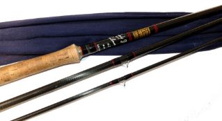 ROD: Hardy Graphite Salmon Fly rod, 15'4", 3 piece, grey blank, snake guides whipped black tipped