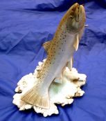 PORCELAIN: Neil Dalrymple ceramic leaping Trout, signed to base and 14.10.90, hand painted, 12" tall