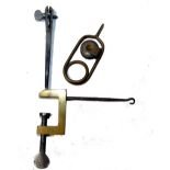 ACCESSORIES: (2) Victorian brass/steel pocket fly tying vice, fitted with 2" cast brass clamp, steel