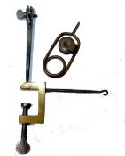 ACCESSORIES: (2) Victorian brass/steel pocket fly tying vice, fitted with 2" cast brass clamp, steel