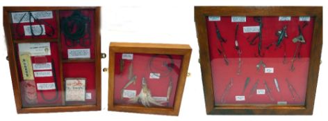 FRAMED DISPLAYS: (3) Collection of assorted live and dead bait harness rigs inc. Hardy crocodile, 5"