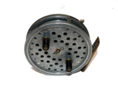 REEL: Hardy Eureka 3.5" diameter alloy trotting reel, twin black handles, lightweight drum latch,