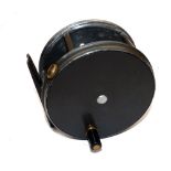 REEL: Hardy Perfect 4.25" wide drum alloy salmon fly reel, black handle, rim tension regulator,