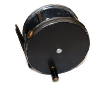 REEL: Hardy Perfect 4.25" wide drum alloy salmon fly reel, black handle, rim tension regulator,