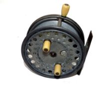 REEL: Early Hardy Silex Major 4" alloy casting reel, twin white handles and casting lever knob,