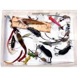 LURES: (Qty) Collection of mice, bugs, grasshoppers and assorted insect lures and fly rod baits,