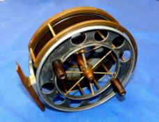 REEL: Fine early Allcock 4.5" diameter Aerial Centrepin reel, 8 large holes and Patent stamped to