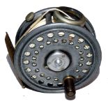 REEL: Hardy 3" St George alloy fly reel, 3 screw latch, good smoke agate line guide, black handle,