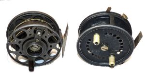 REELS: (2) Mercury skeleton pattern ball bearing trotting reel, 4" diameter wide drum, handle fitted
