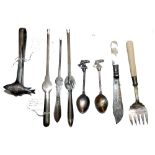 PLATED TABLE WARE: Assortment of EP Silver ware, incl. sardine or anchovy tongs, three lobster