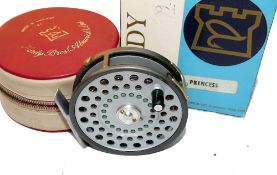 REEL: Hardy The Princess alloy trout fly reel, black handle, U shaped line guide, rim tension
