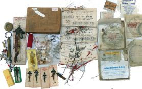 ACCESSORIES: Three early PD Malloch decorative envelopes containing assorted live and deadbait