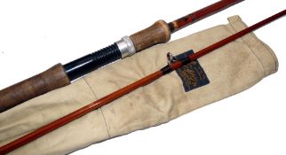 ROD: JS Sharpe of Aberdeen The Scottie 8'6" 2 piece impregnated cane salmon spinning rod, burgundy