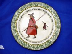 PORCELAIN: Isaac Walton Gallant Fishers plate 10" diameter, 2 anglers by Noke, legend "I care not