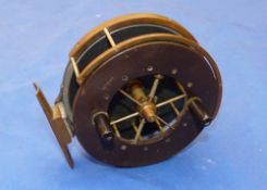 REEL: Rare Dominion Aerial reel, 4" diameter ebonite drum stamped "Patent", 6 spoke with tension