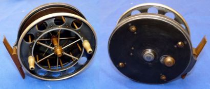 REEL: Scarce Allcock roller back Aerial Centrepin reel, 4.5" diameter, 8 large ventilations to front