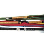 RODS: (3) Hardy The Jet 8' 2 piece Fibalite trout fly rod, line rate 8, gold whipped guides, cork