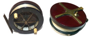 REEL: Early Coxon Aerial reel, 4.5" diameter ebonite drum, narrow plates, 6 spoke, no tension