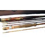 RODS: (2) Anderson of Edinburgh 11' 3 piece greenheart fly rod, repaired spare tip, burgundy whipped