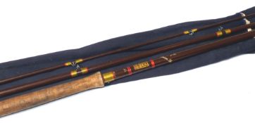 ROD: Hardy Salmon Fly rod, 12'6", 3 piece, brown fibalite blank, snake guides whipped green tipped