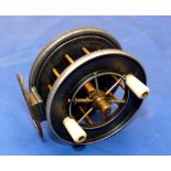 REEL: Allcock Aerial Popular 3" alloy wide drum reel, twin white handles, 6 spoke with tension