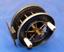 REEL: Allcock Aerial Popular 3" alloy wide drum reel, twin white handles, 6 spoke with tension