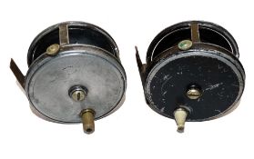 REELS: (2) Pair of 4" alloy Perfect style wide drum salmon fly reels, an Ogden Smith of London