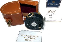 REEL & CASE: Hardy St George Junior Left hand wind fly reel, Ltd edition No 044, black handle, 3