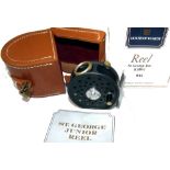 REEL & CASE: Hardy St George Junior Left hand wind fly reel, Ltd edition No 044, black handle, 3