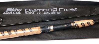 ROD: Abu Garcia Diamond crest  9' 2 pce carbon spinning rod, new with wrapped cork handle, casting