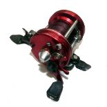 REEL: Abu Ambassadeur 6000 red multiplier reel, 3 screw end plate, grooved rims, level wind, 90%