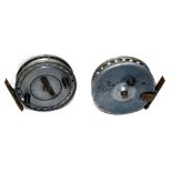 REEL: Early named Homer of Forest Gate London Flick-em alloy trotting reel, alloy ventilated drum,