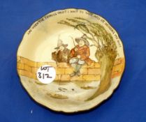 PORCELAIN: Royal Doulton Gallant Fishers ware 7.75" bowl, 2 anglers perched on wall, legend "and