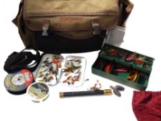 ACCESSORIES: Wychwood Cordura brown multi pocket game bag, 15" wide, carry strap etc.,  plus