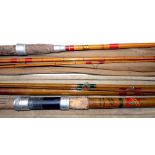 RODS: (2) Allcock Wizard 11' 3piece river rod, whole cane butt, split cane middle and tip, red