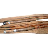 RODS:(2) Ogden Smith London The Itchen 8'6" 3 piece with spare tip, split cane trout fly rod,