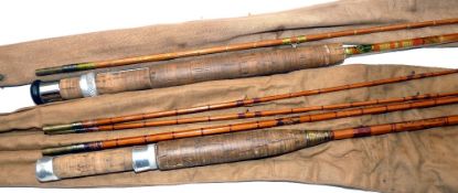 RODS:(2) Ogden Smith London The Itchen 8'6" 3 piece with spare tip, split cane trout fly rod,