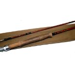 ROD: Chubb's of Edgeware retailed Marvel Rod Co, 8'6" 2 piece split cane trout fly rod, dark cane,
