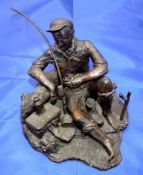 BRONZE FIGURE: Cast bronze figure of a fisherman reclining having a cuppa? By Cellini Arts, figure