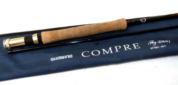 ROD: Shimano Compre 9'6" 2 piece carbon trout fly rod, line rate 6/7, single leg lined guides,