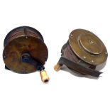 REEL: Eaton & Deller Makers folding handle wide drum brass winch, 3.5" diameter, face plate script