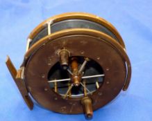 REEL: Scarce Dominion Aerial reel, 4.5" diameter, ebonite front plate, 6 spoke with tension