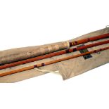 ROD: J S Sharpe of Aberdeen Scottie 12'6" 3 piece impregnated cane salmon fly rod, burgundy