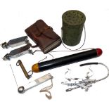 ACCESSORIES: Mixed vintage accessories incl. Hardy alloy wader hangers, a zinc green painted live