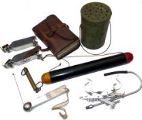 ACCESSORIES: Mixed vintage accessories incl. Hardy alloy wader hangers, a zinc green painted live