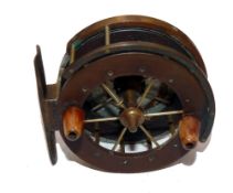 REEL: Early Allcock's Aerial 3" Centrepin reel, ebonite 6 spoke drum, no tension regulator, twin