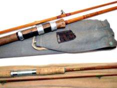 RODS: (2) Hardy Neocane 8'6" 2 piece spinning rod, light straw cane, No.NE3775, speckle whipped