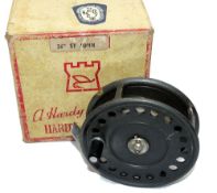 REEL: Hardy St. John Mk2 alloy fly reel, 2 screw drum latch, black handle, smooth alloy foot, rim